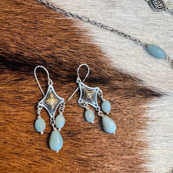 James Avery Retired Tessares Amazonite Silver & Bronze Earrings & Necklace SET - Picture 3 of 5